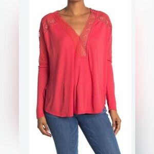 Free People Lola Lace Trim V-Neck Top XS